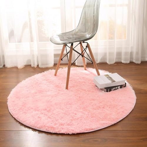 HARESLE Teppich Wohnzimmer,Flauschiger Teppich Schlafzimmer,Hochflor Teppiche Waschbar,Shaggy Teppiche Kinderzimmer,Kleiner Tepich Weich für Büro,rutschfest Kuschelteppich (Rosa,90cm/36 Zoll)