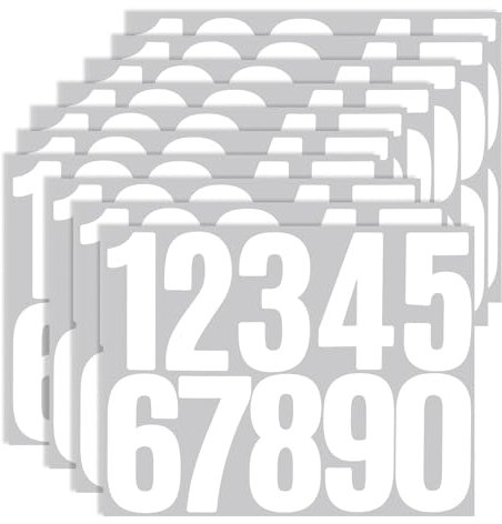 YQQYG 10 Sheets White Number Sticker, 3 in Stick on Door Numbers Self Adhesive, Vinyl Wheelie Bins Number Stickers, 0-9 Small Waterproof Sticky Numbers for Mailbox Residence Address