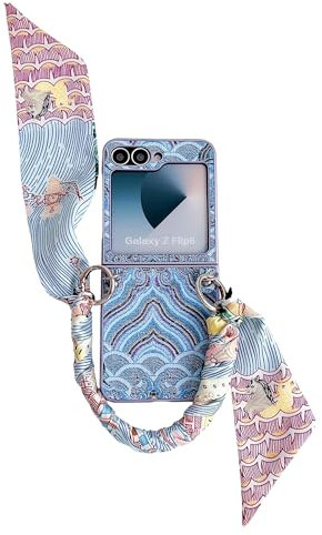 Konstreet per Samsung Galaxy ZFlip 6 Custodia per cellulare all-inclusive con ricamo di nuvole di buon auspicio custodia per cellulare con sciarpa/braccialetto Squisito motivo ricamato custodia per