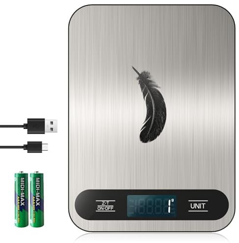 [ Recargable y 15KG ] Bascula Cocina Digital de, Balanza Cocina USB C de Acero Inoxidable, Peso de Cocina Precisión de 1g, Bascula de Cocina Multifuncional con Función de Tara (B10)