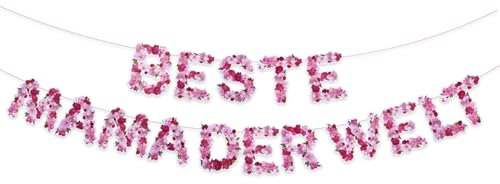 Muttertag Dekoration, Beste Mama der Welt Banner Rosa Glitter Muttertag Girlande Hängende Deko für Mama Geburtstag Muttertag Party Dekoration