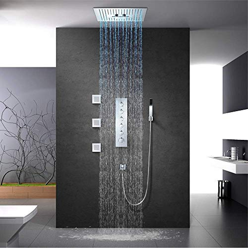 WACEH Shower Screen tat with LED Dark Wall Mounted Shower Faucet 400 400mm Top Spray Shower Copper Shower Set Not Rusting Shower Shower head