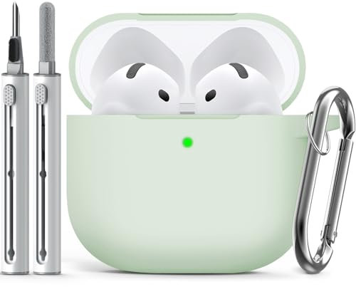 Inesore Compatible with AirPods 4 Hülle with Cleaning Kit, Silicone Protective Case Cover for Apple AirPod 4 (2024/ANC), Unisex Design - Light Green