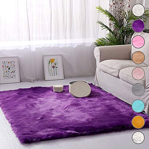 Violetter Shaggy-Teppich, 140 x 220 cm, Hochflor, waschbar, für Kinderzimmer, Eingangsbereich und Schlafzimmer