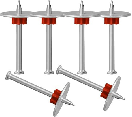 MyyYiTar Chiodi rotondi da 7,6 cm di diametro della testa e rondella da 2,5 cm con perni rossi per fissaggio a polvere e sistemi di inquadratura elettrica, 100 pezzi