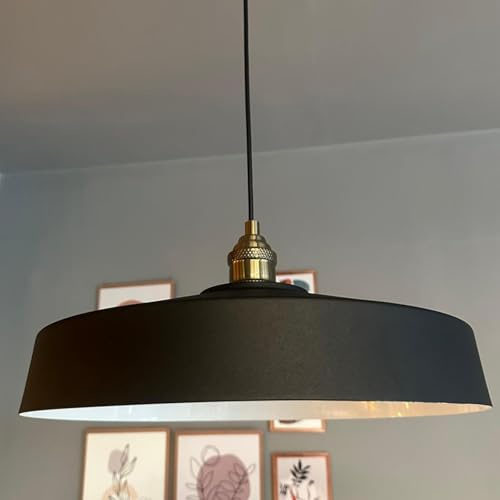 bamyum Ace Hängelampe Esstich Ø40 cm, Pendelleuchte Vintage, Hängelampe Industrial aus Metall E27, Wohnzimmerlampe Hängend Vintage, Pendelleuchte Esstisch und Wohnzimmer, Küchenlampe Schwarz