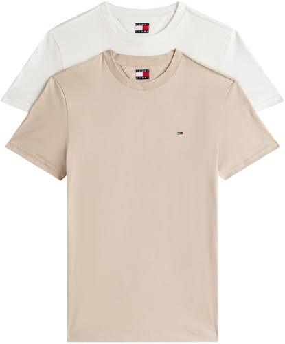 Tommy Jeans Herren 2er Pack T-Shirts Kurzarm Xslim Jersey aus Baumwolle, Mehrfarbig (Ecru/Gulf Sand), S