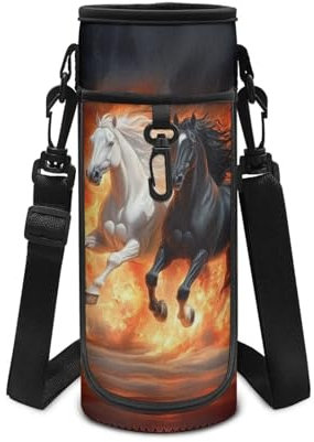 Howilath Horse Riding Water Bottle Holder with Shoulder Strap Includes Phone Holer Insulated Leakproof Camping/Hiking/Sport Water Bottle Carrier
