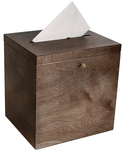 Creative Deco Braune Holzkiste mit Deckel Kartenbox Hochzeit | 29x25x30 cm | Geldgeschenke Holzbox mit Schlitz, Schloss und Schlüssel Geschenkkarten Box Geldbox Briefbox Kasten | Lagerung Spendenbox