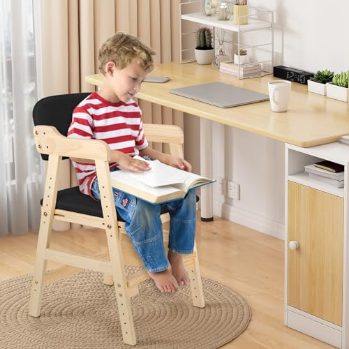 Hochstuhl, höhenverstellbarer Holzhochstuhl für kinder von 2 bis 12 Jahren Buchenholz Kinderstuhl, Lehrstuhl, Stabil & Sicher bis 90 kg für Kinder und Erwachsener