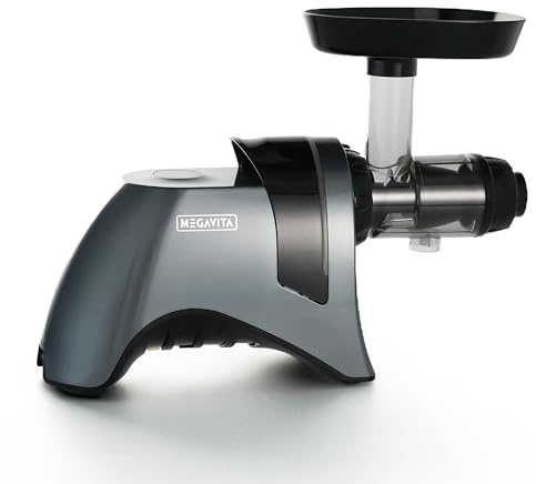 MEGAVITA Entsafter Gemüse und Obst Testsieger - Entsafter Slow Juicer Grau mit Rückwärts-Kau-Funktion - Zartes Zerkleinern ohne Filtern