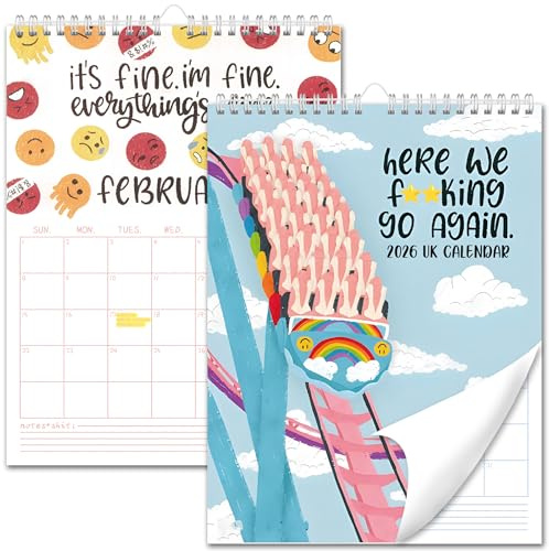 PICKONA Kalender 2026, Kalender 2026 Here We Funking Go Again, Skylight 2026 UK Wandkalender, Schwören Lustiges Geschenk für Frauen
