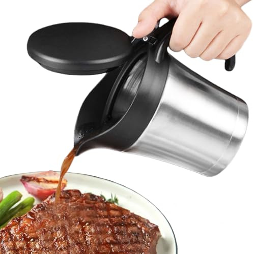 Saldera térmica de acero inoxidable, 750 ml de acero inoxidable 304, termo de salsa con tapa y mango, jarra de salsa doble aislada para servir salsas, crema, salsa