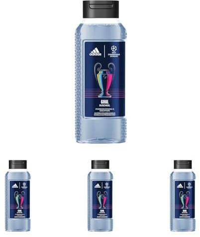 adidas UEFA Champions League Goal Edition Duschgel, mit langanhaltend frischem, grünem Fougère Duft mit natürlichen ätherischen Ölen für Männer, 250ml (Packung mit 4)