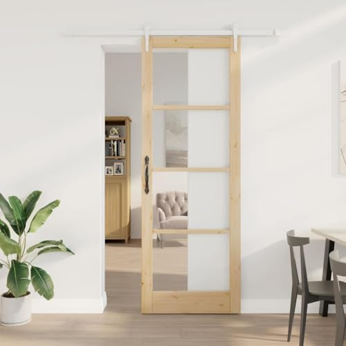 QJBSAVVA Moderne Schiebetür 83 x 232 cm aus Holz und Metall Braun für Innen Montageklappe Regal-Element mit rollender Tür for Wohnzimmer Flur und Schlafzimmer