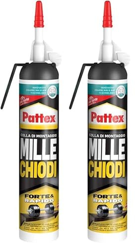 Pattex Millechiodi Forte & Rapido Kiwi, adesivo di montaggio multimateriale per sostituire chiodi al muro, adesivo extra forte in un nuovo formato più facile, 1x260g (Confezione da 2)