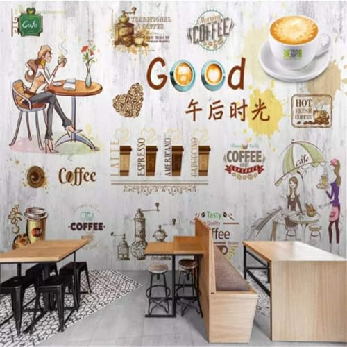 Tzxztt Hand Drawn Cartoon Leisure Beauties Coffee Shop Coffee Machine Modern 3D Wallpaper Premium Textured Silk Neutral Tones Material Ideal for Living Room Bedroom-150cm×105cm