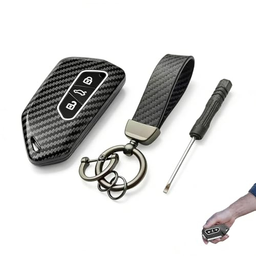 Schlüsselhülle mit Schlüsselanhänger, kompatibel mit VW Golf 8, Cupra Formentor/Terramar, Seat Leon, Skoda Octavia – Carbon Design Autozubehör
