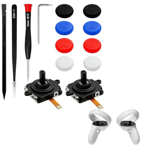 For Meta Quest 2 Controller, Oculus Quest 2 Controller Replacement, 14PCS Joystick Module Repair Kit for Drifting Thumbsticks, DIY VR Controller Maintenance Tool Set