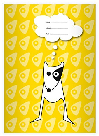 Kartenkaufrausch 4 Schicke DIN A4 Schulhefte, Rechenhefte mit frechem Hund in gelb Lineatur 22 (Kariertes Heft)