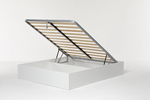 Letto Contenitore Cangù Bed Box Matrimoniale, 160x190 cm Bianco, con Rete a Doghe e Sistema di Sollevamento