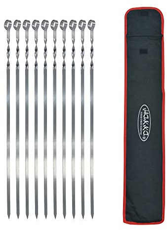 Hakka Stainless Steel Barbecue Skewers, 23.6 Shish Kabob Skewers Heavy Duty Metal Skewers for Grilling Large Wide Reusable Kabob Sticks with NonSlip Ring Handle,Set of 10