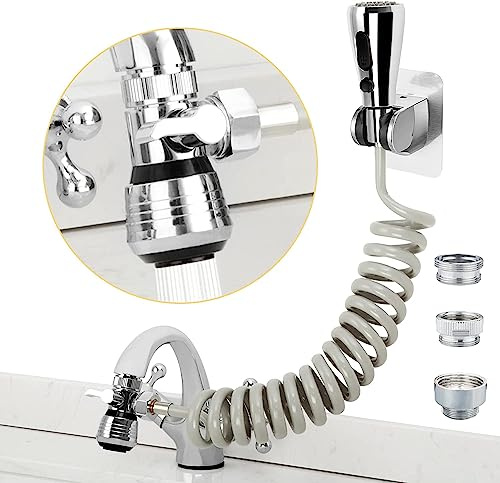 Pulvérisateur d'évier de cuisine, tête de pulvérisation de rechange avec tuyau de recul de 200,7 cm et support, aérateur de robinet à économie d'eau pressurisé et valve de dérivation, ensemble de