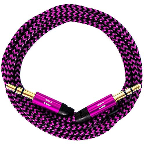 i! - 2m Premium Nylon AUX Audiokabel Klinke 3,5 auf Klinke 3,5 - pink