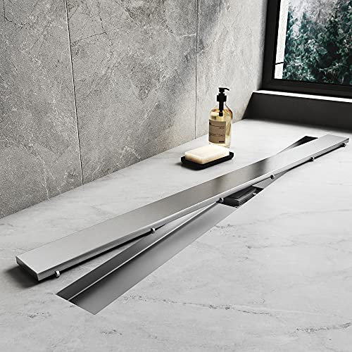 SONNI Doppelseitige Duschrinne 100cm, Bodenablauf Flach mit Geruchsstop und Haarsieb Randablauf, 2 in 1 Edelstahl Ablaufrinne Komplettset mit Bodenbefestigung