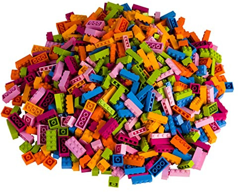 Q-Bricks Briques Créatives Classiques – Ensemble de 1000 Pièces - 2,2 kg | 3 Formes de Briques : 1x4, 2x2, 2x4 | 6 Couleurs | Compatible avec Toutes Les Grandes Marques (Mélange Floral)