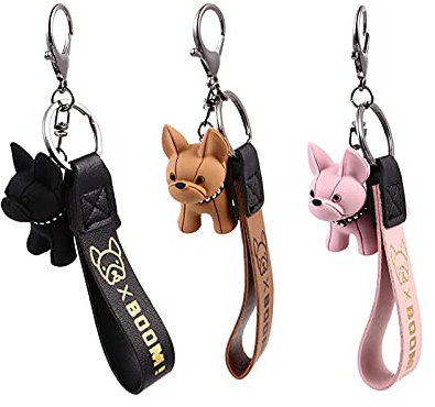 MoKu 3 Stück Hund Anhänger Schlüsselbund, Bulldogge Schlüsselanhänger, Französische Bulldogge Schlüsselanhänger, für Frauen, Herren, Tasche, Rucksack, Auto Schlüssel, Handtasche Dekoration