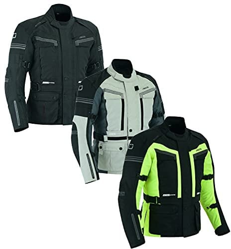 BOSmoto Herren Touren Motorradjacke Textil schwarz, Motorradjacke touren Herren, Protektoren, Roller Jacke, Wasserdicht Motorradbekleidung, (XL, Grau)