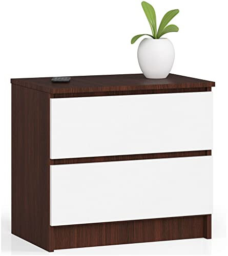 AKORD Kommode K60 mit 2 Schubladen | für das Wohnzimmer Schlafzimmer Schrank Büro Arbeitszimmer | Modernes Funktionales Design | B60 x H55 x T40 cm, Gewicht 20kg | Wenge/Weiß