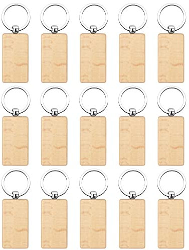 Catime 15 Pcs Schlüsselanhänger Holz, Blanko DIY Schlüsselring Holz mit Ring, Personalisiert Naturholz Schlüsselbund Holzanhänger Holzschlüsselanhänger für Schlüssel Damen Männer Geschenk (Rechteck)
