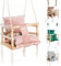 Babyschaukel Kinderschaukel Holz Stoff Babysitz Baby Schaukel zum Aufhängen 3 in 1 (Rosa)