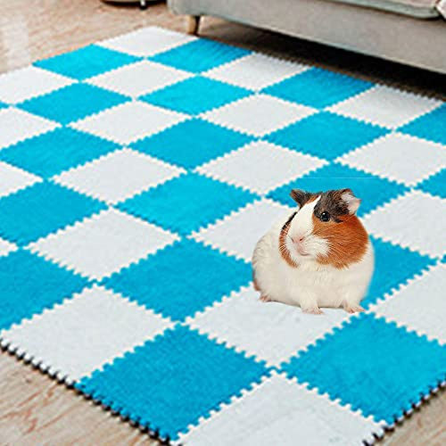 Oncpcare 10 Stück 30 x 30 cm Meerschweinchen-Einlagen, waschbar, wiederverwendbar, Meerschweinchen-Fleece-Käfigeinlagen, weiche warme Kaninchen-Schlafmatte, Decke, Bett (blau)