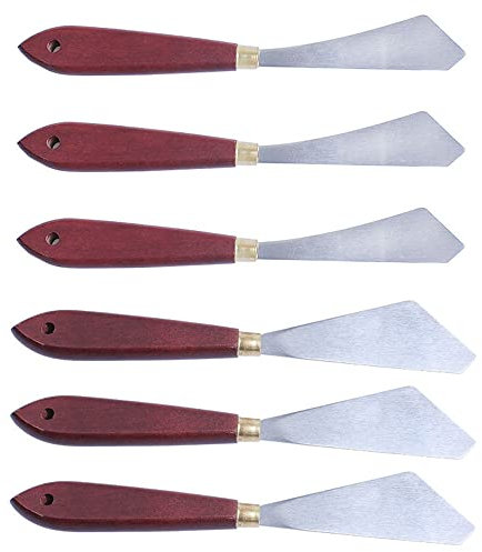 Stainless Steel Artists Palette Knife Set, Acrylic Mixing Scraper with Wood Handle, Oil Painting Accessories, Set of 6