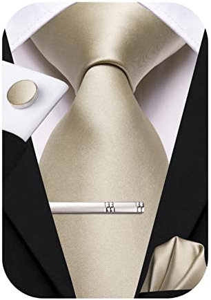 Hi-Tie Seidenkrawatten für Herren, Rosa, Blau, Schwarz, Herren-Krawatten-Set, Krawatte, Einstecktuch, Manschettenknöpfe, Clip-Anstecknadel für Hochzeit, 4 Stück, Champagner B, M