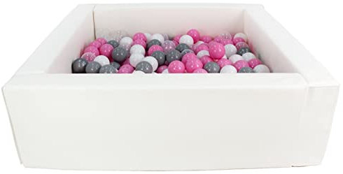 Velinda Bällebad Bällepool Bällebecken Spielbecken Kinderpool quadratisch 200 Bälle (Farbe des Pools/der Bälle: weiß/weiß, transparent, rosa, grau)