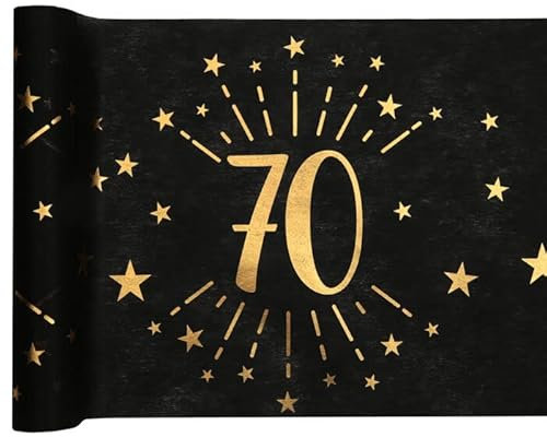 PAINT IT EASY Tischläufer Happy Birthday 70, Schwarz-Gold, 30cm x 5m