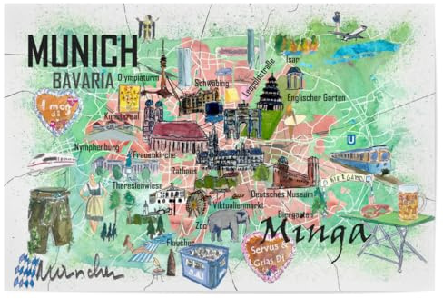 artboxONE Poster 60x40 cm Reise München Minga Illustrierte Karte - Bild münchen bayern highlights