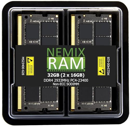 NEMIX RAM 32GB (2X16GB) DDR4 2933MHZ PC4-23400 2Rx8 1.2V CL21 260-PIN Non-ECC SODIMM Laptop PC Memory KIT