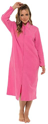 Vestaglia lunga da donna in morbido pile, taglie da 40 a 54 tasche frontali con cerniera, rosa, XL