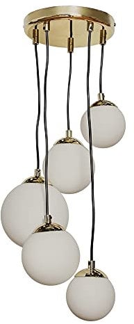 MiniSun | Modern 5 Way Hanging Polished Gold & Opal Glass Globe Shade Ceiling Pendant Light Fitting | Pendant Lights, Home Décor & Improvement Essential
