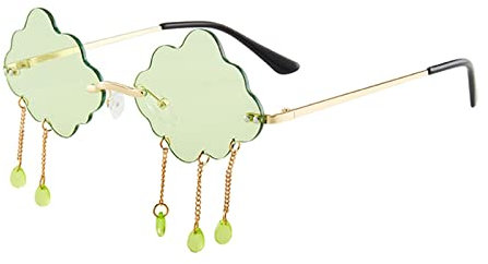 YUELUQU Vintage Fashion Lustige Festival Sonnenbrille Metall Rahmenlos Damen Herren Punk Party Brille (Wolke Grün)