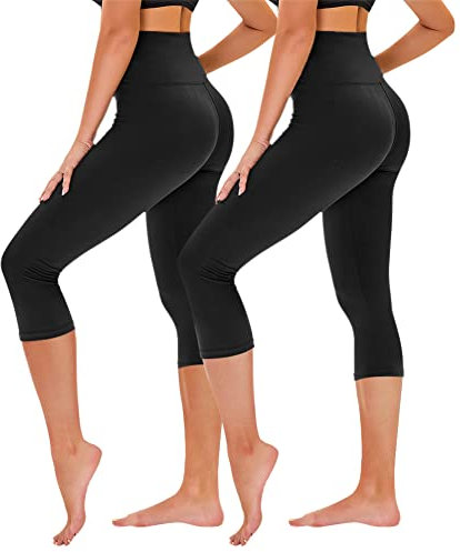 TNNZEET 3/4 Leggings Damen Capri Leggins für Sport, 7/8 Sporthose High Waist Caprihose Große Größen Sportleggings für Gym(Schwarz/Schwarz,S-M)