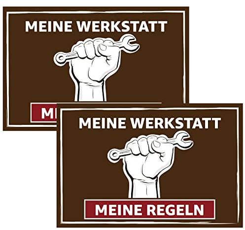 JOYCEMALL Werkstatt Schild als Geschenk für Papa, 2er Set Ortsschild Heimwerker Geschenkidee für Vater zum Vatertag Geburtstag Weihnachten aus PVC Hartschaumplatte mit Aufkleber 30x20cm