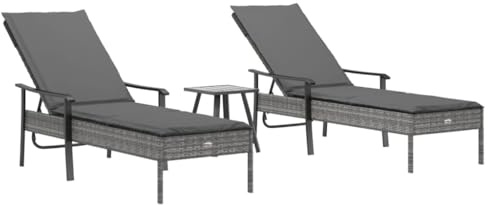 vidaXL Sonnenliege mit Auflage Grau Poly Rattan