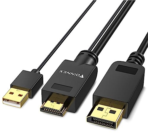 FOINNEX Câble HDMI vers DisplayPort, 4K@60Hz Cable HDMI vers DP avec USB/Audio, Câble HDMI à Display Port Adaptateur Actif Cordon Convertisseur HDMI to DP pour Xbox 360 PS4 PS3 NS, 2M
