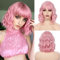 PORSMEER Kurze Bob Perücke mit Pony für Frauen Synthetisches Haar Bunt Täglich Party Halloween Cosplay Gewellte Lockige Perücken (Rosa)